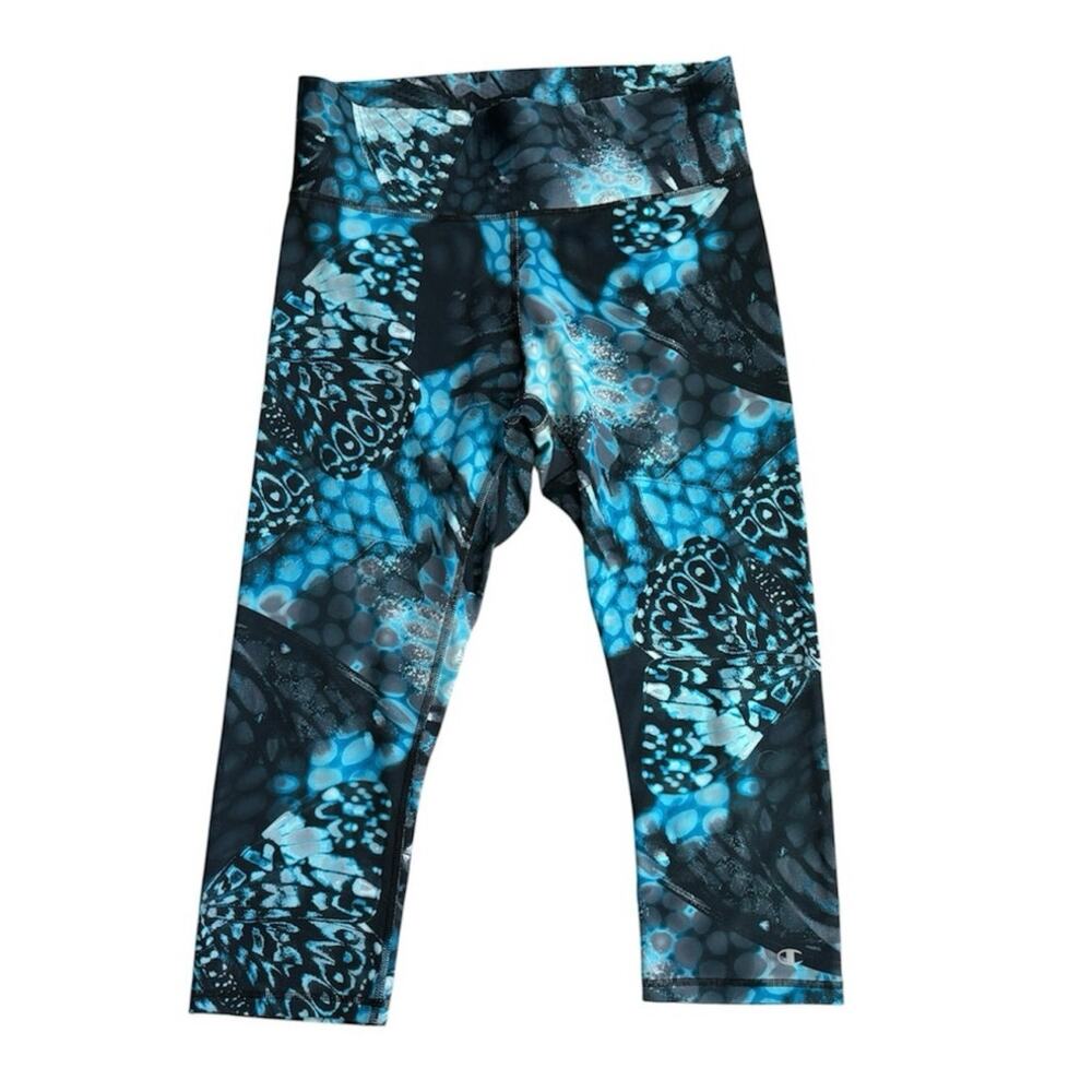 Champion Women's Size Large L Blue Black Tie Dye Ankle Length Pants Leggings - Picture 3 of 4